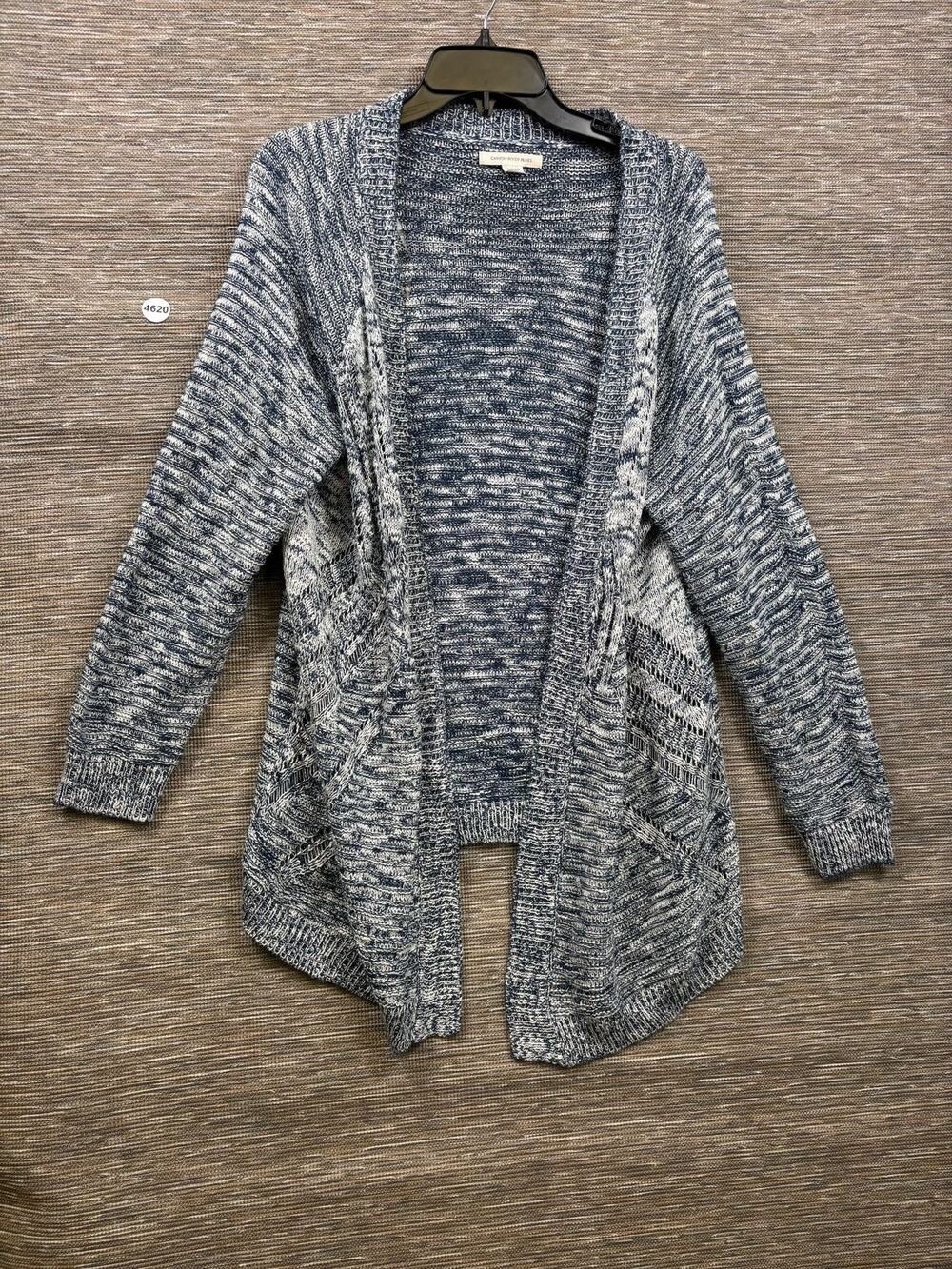 Canyon River Blues Cardigan Sweater Womens L Blue Open Knit Pockets Drape Hem